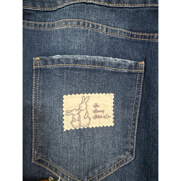 Upcycled Long Denim Skirt with Kantha Patches and Ruffle Hem | Size 16 - Picture 7 of 15